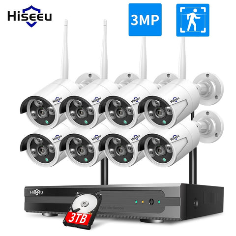 3MP CCTV System 8CH Wireless NVR kit 2MP 3TB 1080P Outdoor IR Night Vision